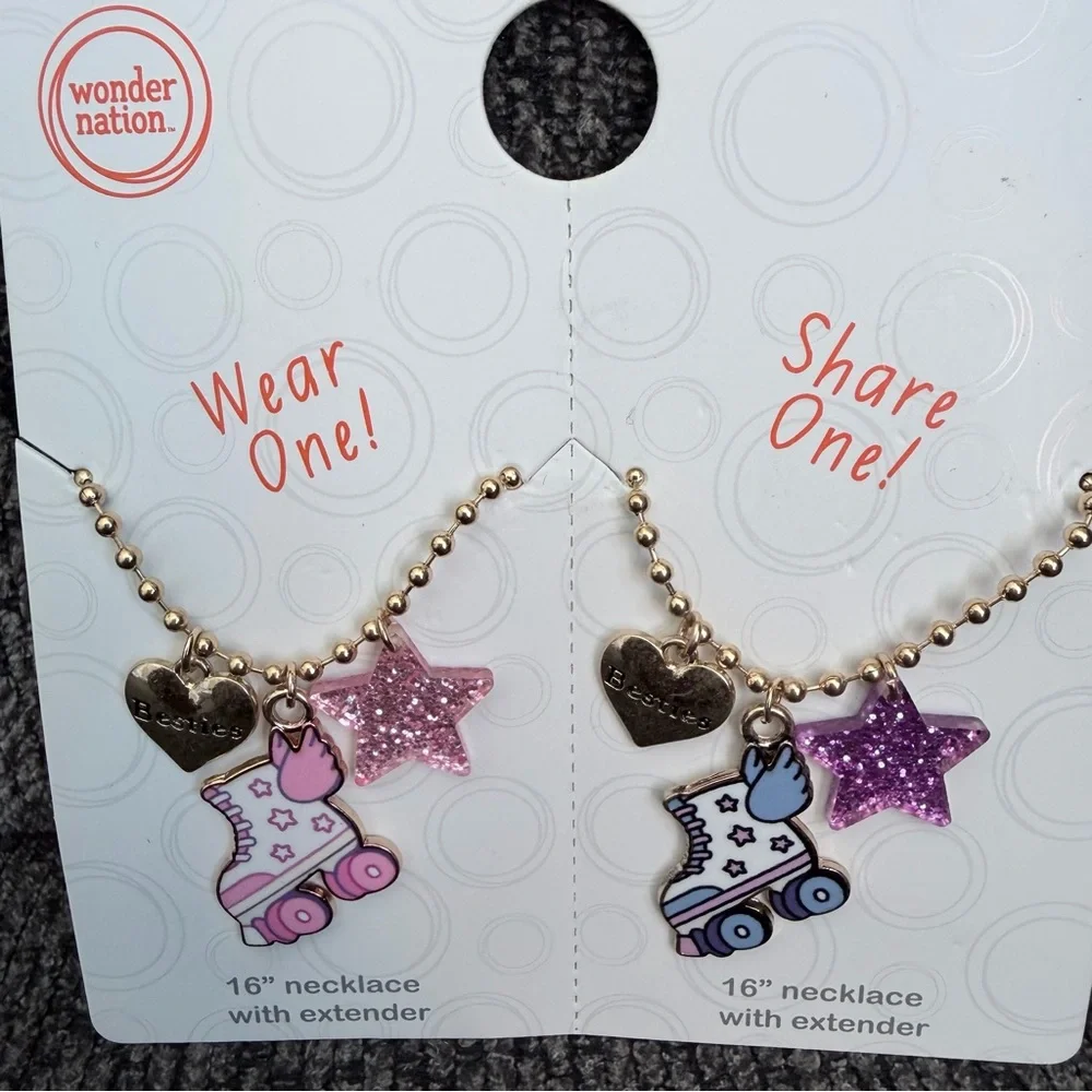 wonder nation Pink and Purple Roller Skate Bestie Necklace Set